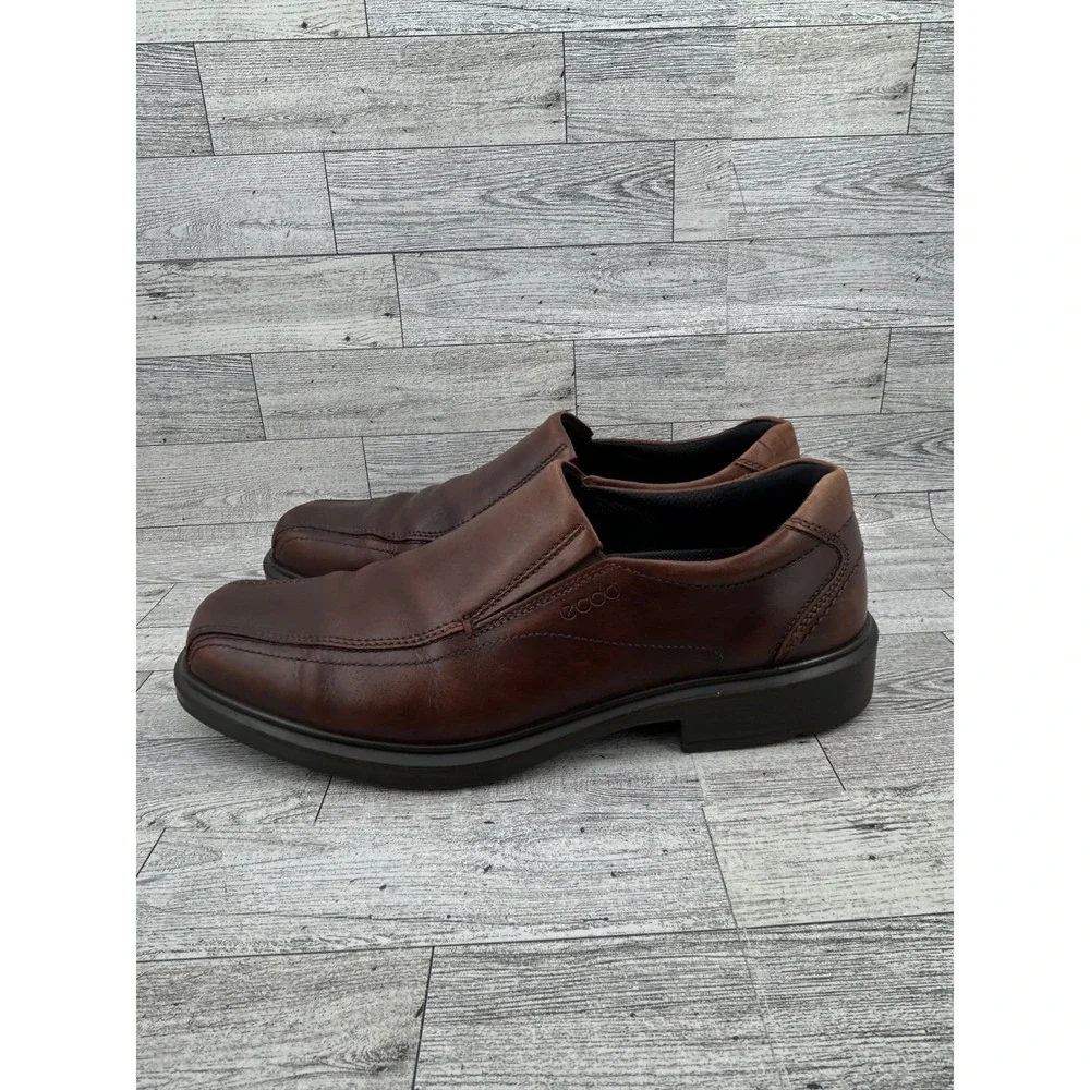 ECCO‎ Men Brown Leather Square Toe Slip On Loafers 50134 Size EU 44 US 10.5